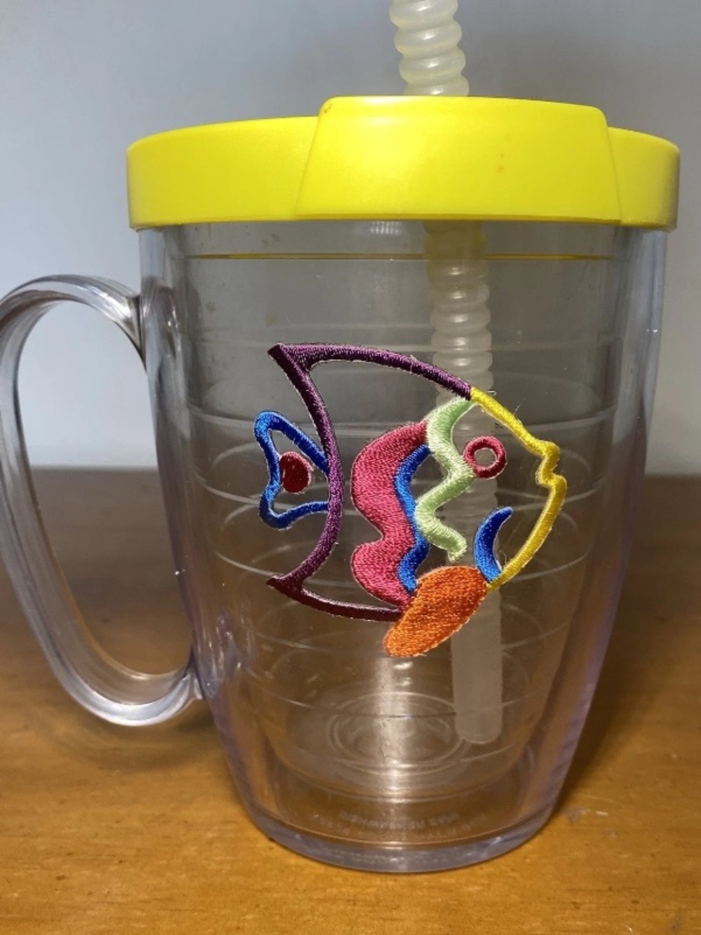 Tervis 16 Oz Tumbler Cup Insulated With Handle Embroidered Fish Straw Colorful